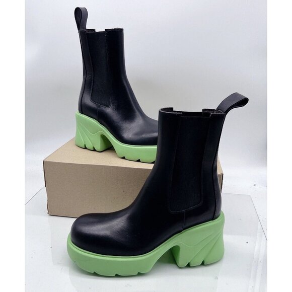 BOTTEGA VENETA Flash Chelsea Boots Platform Black Green Leather US 7.5 EU 37.5 - Picture 3 of 14